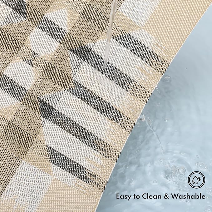 Winknowl Placemats Set of 8, Heat Resistant Stain Resistant Woven Vinyl Insulation Place mats, Durable Washable Elegant Table Mats for Kitchen Dining Table Decor (Geometric Beige)