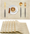 Gold Rectangle Placemats Set of 6, Vinyl Place Mats Hollow-Out Curved Pattern Waterproof Oil-Proof Wipeable Table Mats for Kitchen and Dining Centerpiece Table Decorations