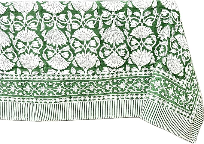 ATOSII Meadow Green100% Cotton Fall Tablecloth, Handblock Print Rectangle Table Cover for Kitchen Dining Linen I Parties, Weddings, Outdoors, Easter Table Cloth Decor 60 X 108 Inches I 8 Seater