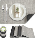 Placemats Set of 4, Faux Leather Heat Resistant Wipeable Placemats, Dual Sided Waterproof Washable Table Mats with Coaster, Suitable for Kitchen, Dining, Table Decor (4, Black Light Gray)