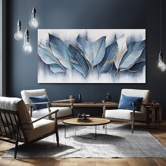 Framed Art Wall Decorations Blue Leaves Canvas Wall Art Abstract Art Modern Artwork For Living Room Bedroom Dining Room Home Office Decor 20"X40"