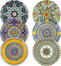 HENXFEN LEAD Dinner Plates Set of 6-10.5 Inch Large Ceramic Plates, Colorful Serving Dishes for Kitchen & Restaurant, Dishware, Microwave & Oven safe - Bohemian Style