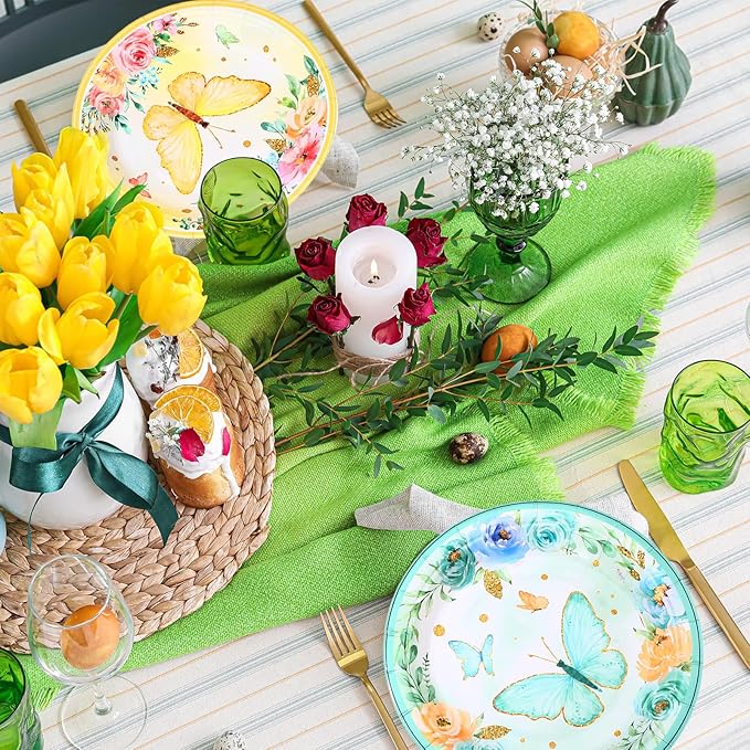 60 Pcs 7 Inch Butterfly Birthday Party Plates Floral Paper Plates Spring Butterfly Party Disposable Dinnerware Decoration for Baby Shower Bridal Wedding Supplies