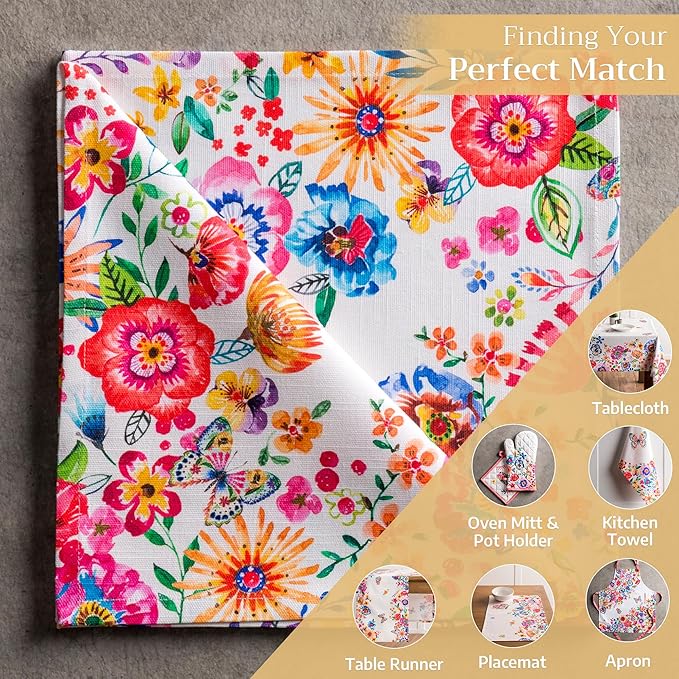 Maison d' Hermine Cloth Napkins Set of 4 100% Cotton Everyday Reusable Square Napkins Cloth Washable Dinner Wedding Valentines Day Decorations Spring/Summer (Happy Florals - High Summer, 20" x 20")