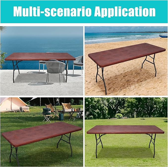 Smiry Rectangle Table Cloth Cover, Waterproof Elastic Fitted Picnic Tablecloth for 6 Foot Tables, Wipeable Flannel Backed Vinyl Tablecloths for Camping, Dining, Outdoor (Reddish Brown, 30" x 72")