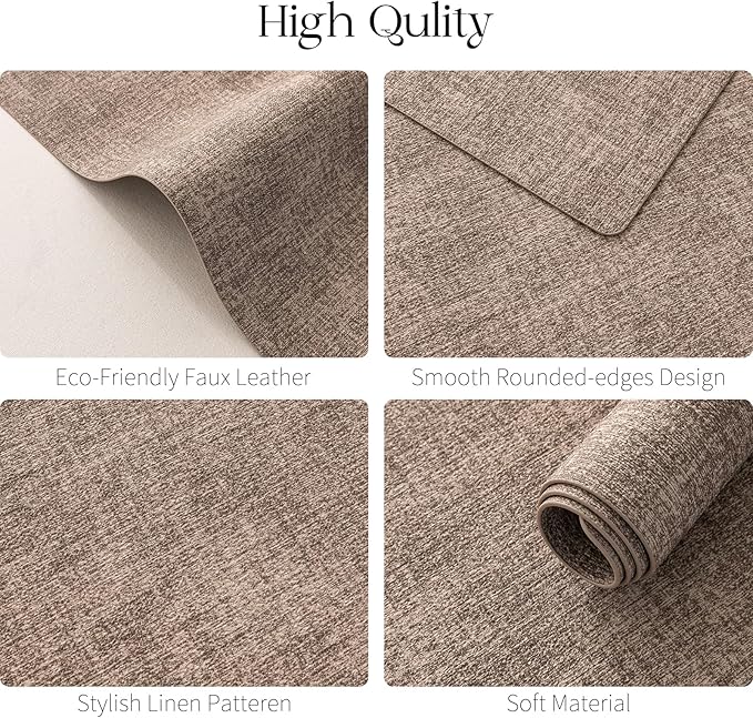 MOSAYT Placemats Set of 8, Heat Resistant Vinyl Place Mats with Coasters, Wipeable Washable 100% Waterproof Oil Proof Faux Leather Table Mats for Kitchen Dining Party Outdoor, 12" x 17", Khaki