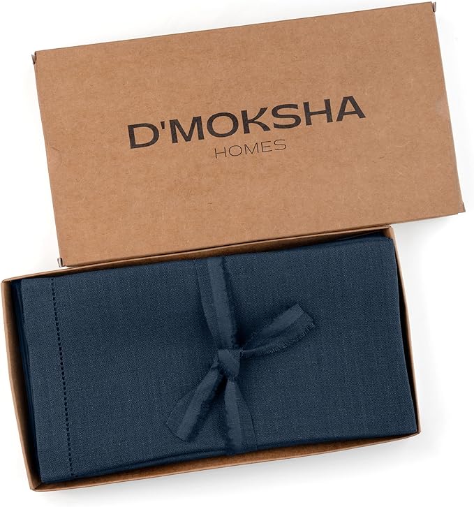 D'Moksha Homes Navy Blue Linen Napkins Set of 4 - Classic Hemstitch 100% Pure Linen Hemstitch Dinner Napkins 20 x 20 Inch for Easter - Handcrafted and Machine Washable