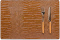 Jovono Faux Leather Placemats Set of 8, Waterproof Heat Resistant Dinner Place Mats for Dining Table, Non-Slip Crocodile Embossed, Brown (17.8x11.8 Inch)