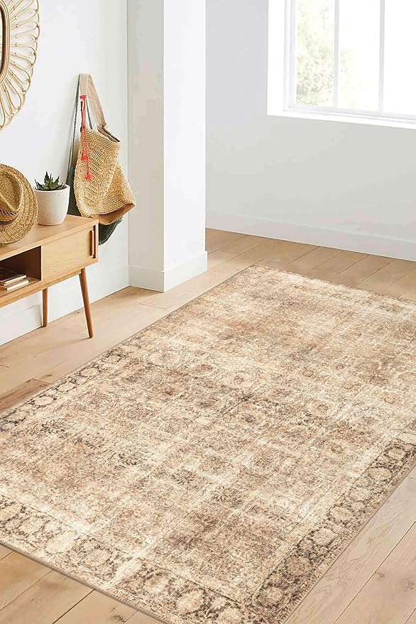 Keen Home Design 5x7 Rug - Machine Washable Area Rug with Non-Slip Backing, Ideal for Living Room, Dining Room, Bedroom - Vintage, Easy Clean, Durable, Low Pile - (5' x 7')