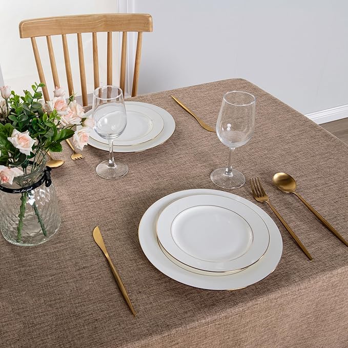 Hiasan Faux Linen Square Tablecloth - Wrinkle and Stain Resistant Washable Table Cloth for Kitchen Dining Room Holiday Table Cover for Party Dinner, Khaki, 70 x 70 Inch