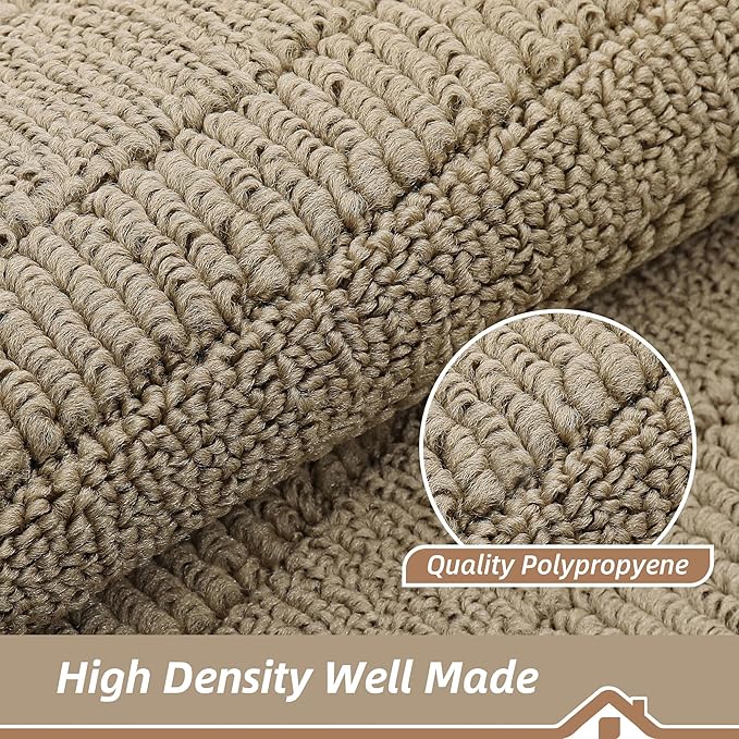 BEQHAUSE 30x18 Inch Kitchen Rug Mat Durable Kitchen Rugs Non-Slip Washable Absorbent Kitchen Mats for Floor Dirt-Resistant Semicircular Kitchen Mat (Beige)