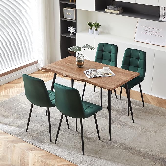 Rectangular Dining Table Set with Upholstered Chairs - Modern Kitchen Table and Chairs Set of 4 for Small Spaces - Green