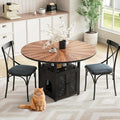 47" Round Dining Table Set for 4-6 People, Large Farmhouse Kitchen Dining Table Set with Chairs and Storage Rack, Metal Base Round Table for Home Dining Room Living Room (Cat table and 2 black chairs)