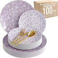 Trendables Fancy Plastic Dinnerware Sets 100 Pc 20 Guests Gold Silverware Disposable 20 X 10 Inch Charger Plates 20 X 8 Inch Dessert Plates 20 x Gold Plastic Forks and Spoons Knives In Blossom Circle