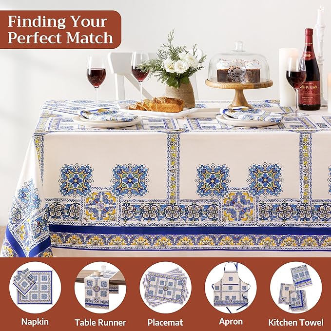 Maison d' Hermine Premium Table Cloth Square Table 100% Combed Cotton 70 x 70 Inches Tablecloth Reusable Decorative for Dining Room, Farmhouse, Home, Party, Festive & Wedding - Sciacca