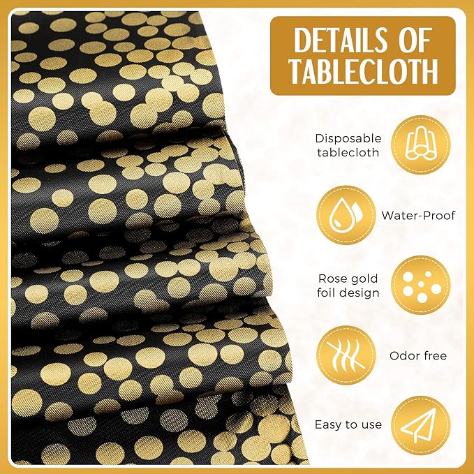 Breling 24 Packs Black and Gold Disposable Plastic Tablecloths and Satin Table Runner Set, 54 x 108 Inch Tablecloth, 12 x 108 Inch Table Runners for Wedding Graduation Birthday Baby Shower