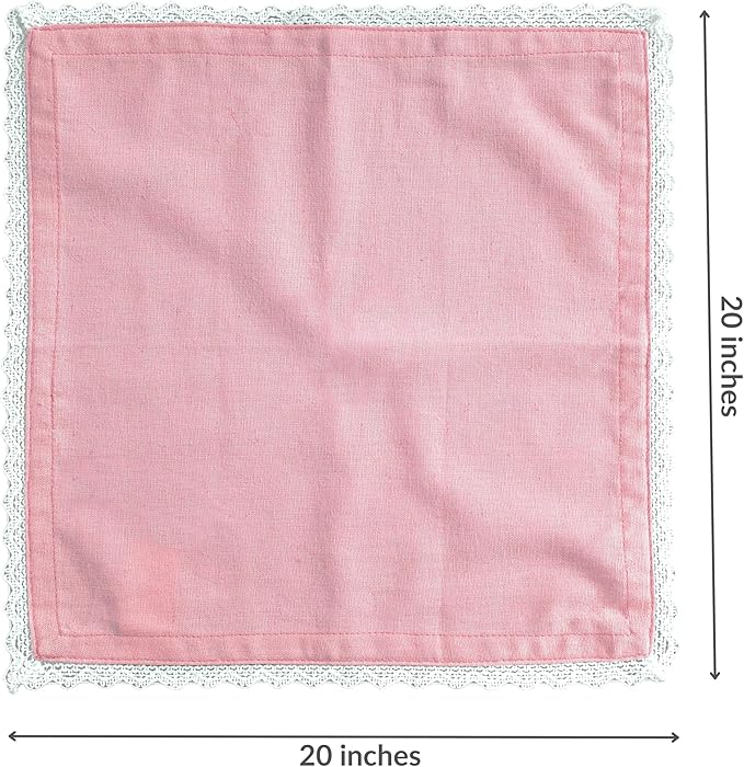 FINGERCRAFT Dinner Cloth Napkin Cotton Linen Blend 4 Pack Mitered Corners with Elegant Lace for Everyday Use Napkins are Pre Shrunk and Good Absorbency Pastel Rose