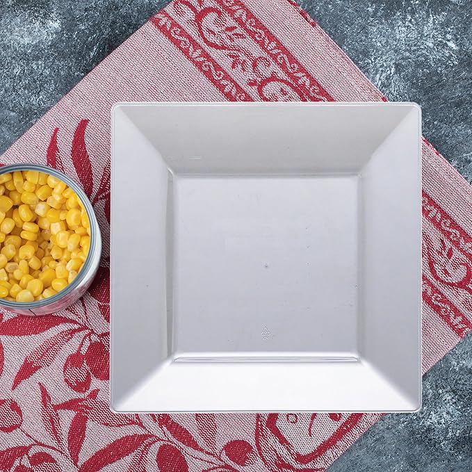 Smarty Had A Party 120 Elegant Disposable Plastic Dinnerware, 9.5" Heavy Duty Fancy Square Clear Plates for Parties and Events, Durable Supplies for All Occasions
