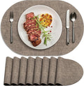 Placemats Set of 4 Washable, Heat Resistant Table Placemats Wipeable Faux Leather Oval Place Mats Non Slip, Waterproof Oval Table Mats for Indoor Outdoor, Dark Brown
