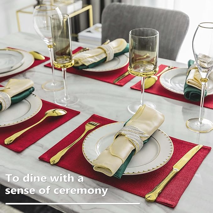 Home Brilliant Cloth Placemats Set of 4 Red Linen Placemats for Dinner Heat Resistant Dining Table Mats Kitchen Place Mats for Party Valentine's Day, Dark Red Burgundy