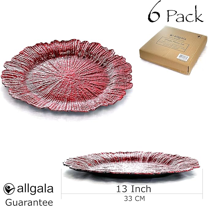 allgala 13-Inch 6-Pack Heavy Quality Round Charger Plates-Reef Red-HD80339