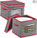 VERONLY Christmas China Storage Containers-Dish Plate Storage Containers Hard Shell and Stackable,Dinnerware Storage with 24 Felt Dividers, Hold 24 Plates,2 PACK (12" W x 8" H)