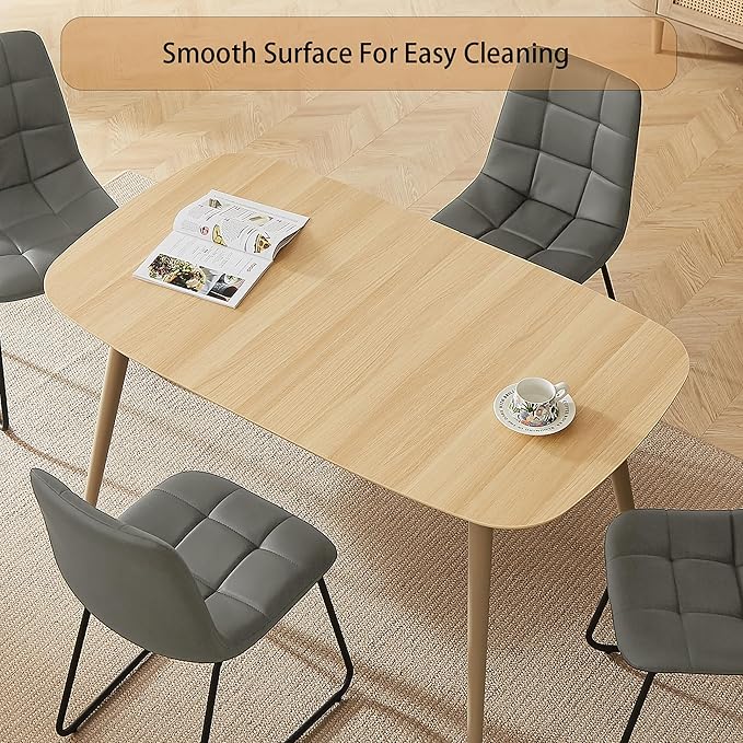 55.1'' Natural Wood Dining Table Set for 4 with Leather Chairs - Easy Assembly 4-Piece Kitchen Table and Chair Set, Scratch-Resistant Waterproof Surface (Modern Farmhouse Style)