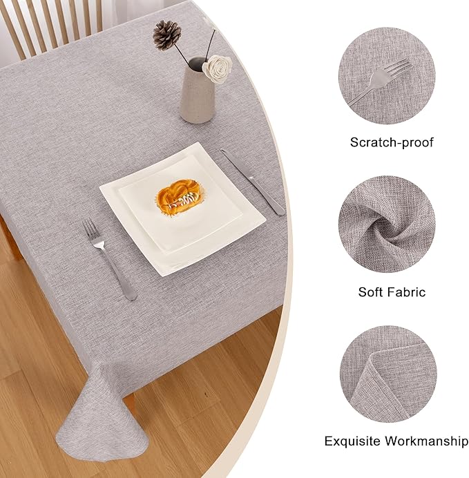 Hiasan 2 Pack Faux Linen Rectangle Tablecloth - Wrinkle and Stain Resistant Washable Table Cloth for Kitchen Dining Room Holiday Table Cover for Party Dinner, Stone, 54 x 80 Inch