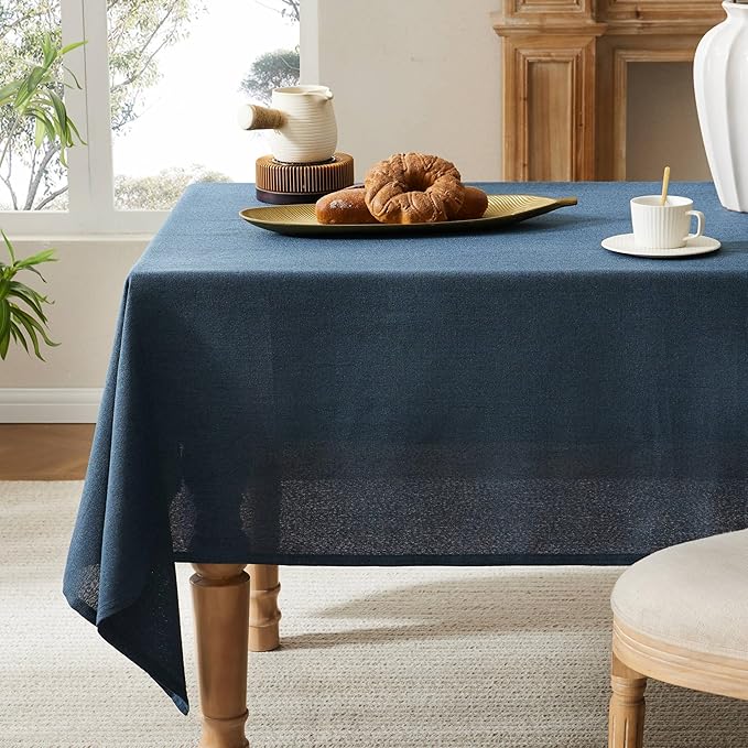 Linen Tablecloth for Rectangle Table, 60x84 Inch Navy, Farmhouse Style Navy Blue Tablecloth, Water Resistant Burlap Tablecloths for Dining Table Farmhouse Kitchen