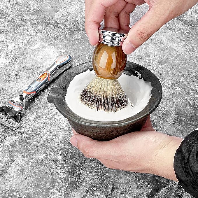 Linkidea Inside Rough Ceramic Texture Shaving Bowl, Shaving Soap Lather Cup for Men, Beard Wet Razor Shave Cream Bowl (Black), RAC5-01
