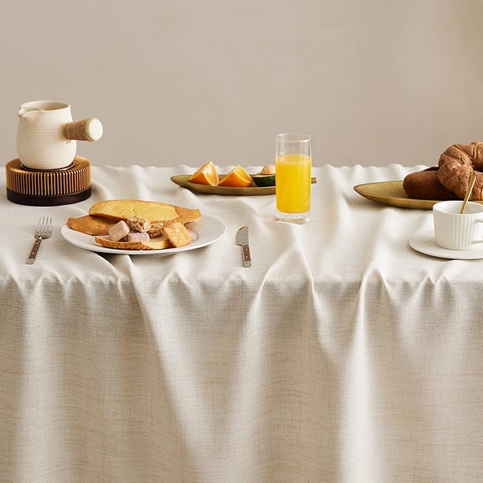 Linen Tablecloth with Tassels, Farmhouse Style Light Beige Tablecloth, Water Resistant Burlap Tablecloths for Square Table, 60x60 Inch Light Tan