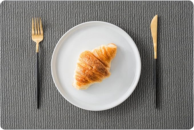 Jovono Faux Leather Placemats Set of 6, Waterproof Washable Table Mats, Easy-Clean Heat Resistant Kitchen Vinyl Place Mat for Dining Table, Restaurant, Indoor, 17.8"x11.8", Gray