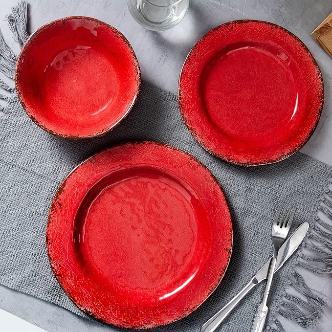 LEHAHA Melamine Cereal Bowls Sets, Set of 6 7” Farmhouse Melamine Small Bowls for Salad, Pasta, Snack, Dessert, Soup, Dipping or Ice Cream, Dishwasher Safe, Red