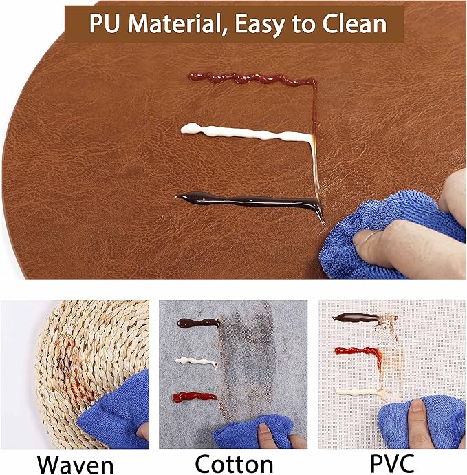 Set of 6 PU Leather Placemats, Waterproof Coffee Coasters, Kitchen Table Mats, Easy to Wipe Off for Dining Round Table