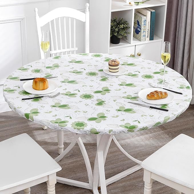 Walrus Round Vinyl Fitted Tablecloth with Flannel Backing Elastic Edge Design Table Cover Waterproof Oil-Proof PVC Table Cloth Stain-Resistant Best for 45"-56" Round