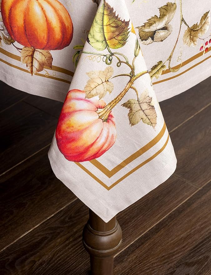 Maison d' Hermine Table Cloth Rectangle Table 100% Cotton 70 x 108 Inches Fall Tablecloth Reusable Everyday Use for Thanksgiving Christmas Decorations Dining Farmhouse Party (Potiron)