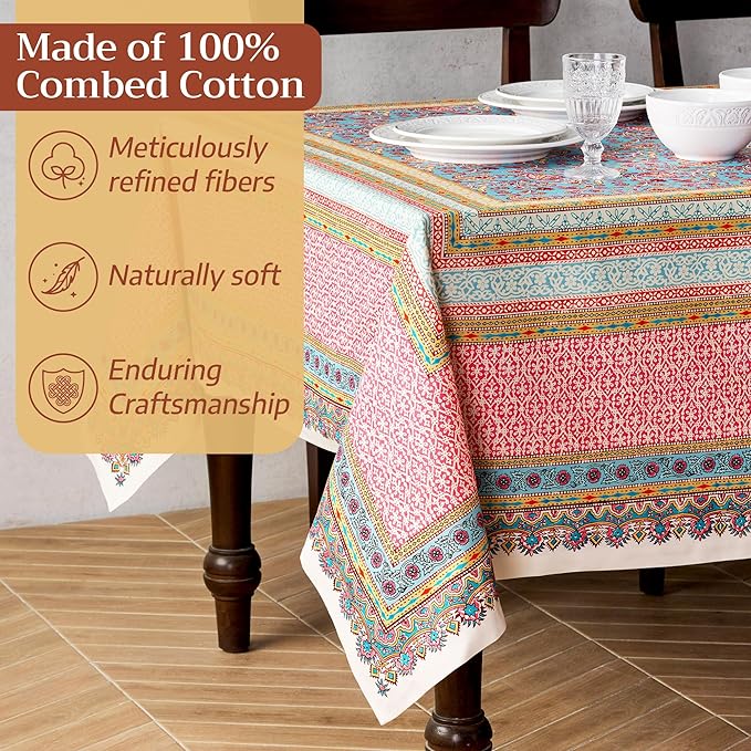 Maison d' Hermine Premium Table Cloth Rectangle Table 100% Combed Cotton 90 x 70 Inches Tablecloth Reusable Decorative for Dining Room, Farmhouse, Home, Party, Festive & Wedding - Lauris