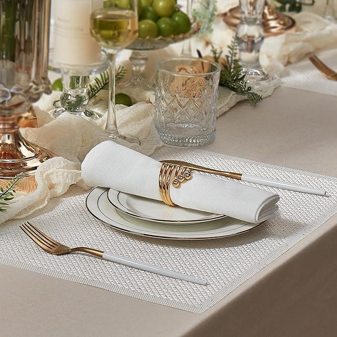 Leetaltree Luxury Crystal White Sequin Placemats Set of 8 - Waterproof Washable for Wedding, Anniversary, Daily Use - Sparkling Table Decor - Hand-Cut