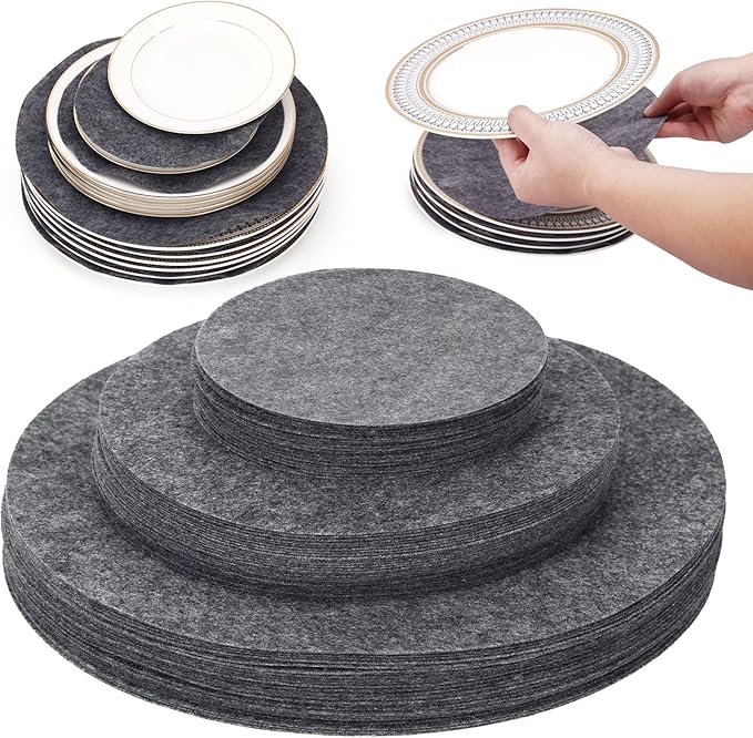 Imncya Plate Separators Storage, Set Of 60 And 3 Different Size, Thick and Premium Soft Felt Plate Dividers For China, Dish, Coffee Saucers Protecting and Stacking - Grey