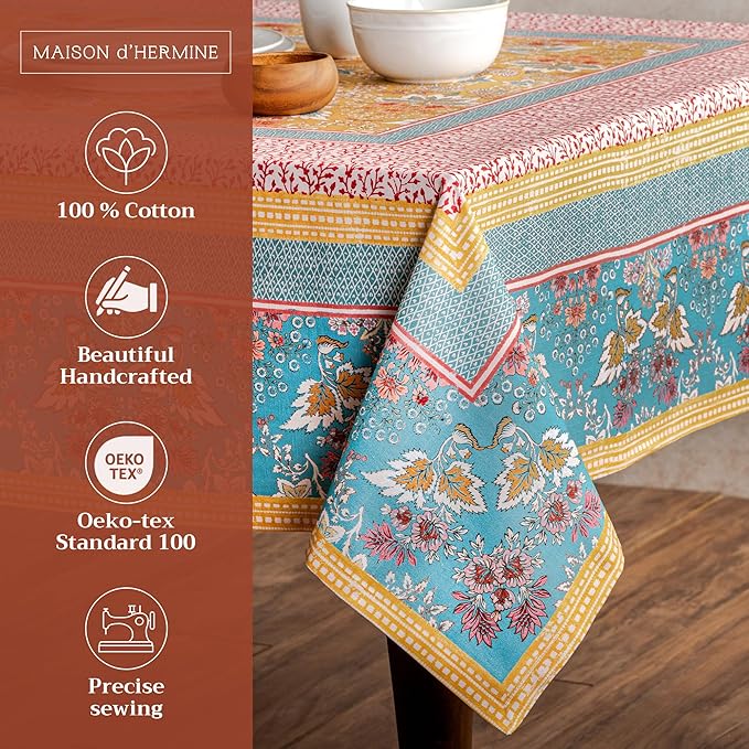 Maison d' Hermine Table Cloth Rectangle Table 100% Cotton 70 x 90 Inches Tablecloth Reusable Decorative for Dining Room Farmhouse Home Valentines Day Decorations Spring Summer - Marquise