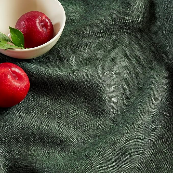 Solino Home Linen Table Runner 72 Inches Long - Athena, 100% Pure Linen Forest Green Dining Table Runner 14 x 72 Inch for Winter, Easter, St Patricks Day - Handcrafted and Machine Washable