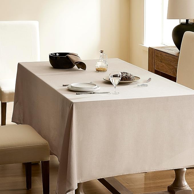 Beige Textured Linen Tablecloth Rectangle Farmhouse Boho Rustic Table Cover for 8 Foot Tables Heavy Duty Washable Camping 8ft Table Cloths for Rectangle Oblong Tablecloth 60x104 Inch