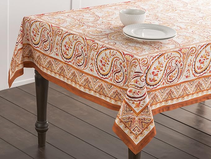 Maison d' Hermine Table Cloth Rectangle Table 100% Cotton 54 x 72 Inches Fall Tablecloth Reusable Everyday Use for Thanksgiving Christmas Decorations Dining Farmhouse Party (Palatial Paisley)