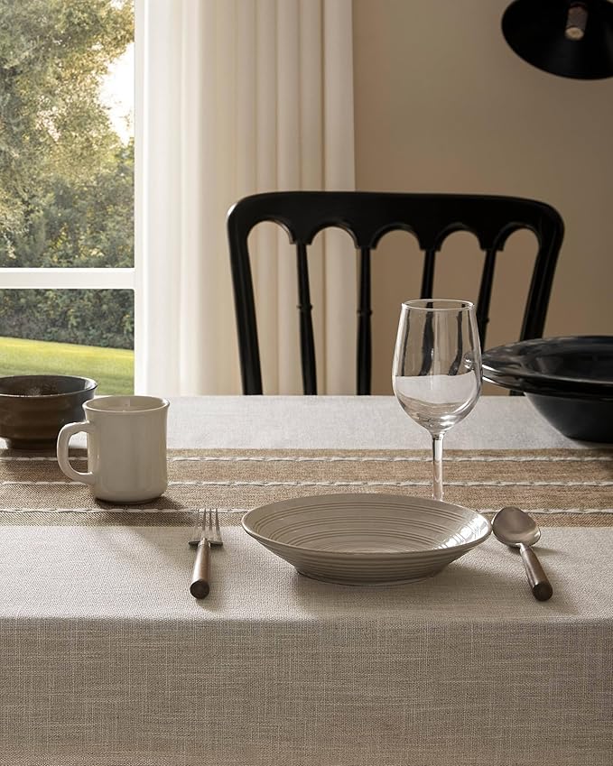 ZeeMart Contrast Linen Table Cloth Square Table Cloths 60x60 Inch Brown, Farmhouse Style Heavy Weight Beige Tablecloth, Water Resistant Burlap Tablecloths
