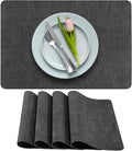 More Décor Faux Leather Placemats Set of 4 for Dining Table – Waterproof, Wipeable, Washable, Stain & Heat Resistant, Non-Slip Table Mats – 12 X 17 Inch, Dark Grey