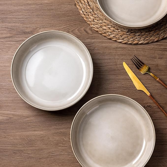 GBHOME 8.75'' Large Ceramic Pasta Bowls, 38oz Stoneware Pasta Serving Bowls Set of 4 for Kitchen, Wide Bowls for Fruit,Pasta,Salad,Oatmeal,Meal, Microwave Safe, Reactive Glaze-Cappuccino