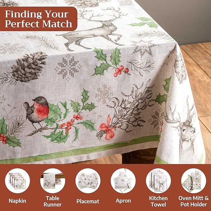 Maison d' Hermine Table Cloth Square Table 100% Cotton 60 x 60 Inches Fall Tablecloth Reusable Everyday Use for Thanksgiving Christmas Decorations Dining Farmhouse Party (Christmas Dew)