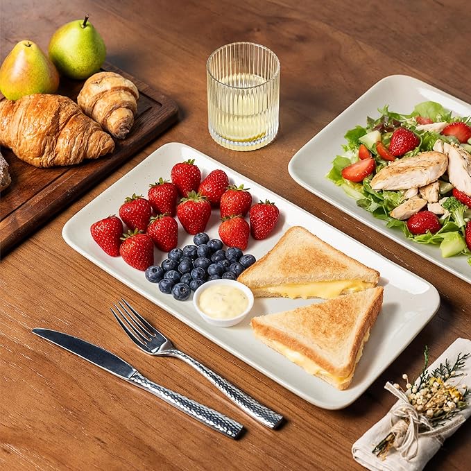 AmorArc Ceramic Serving Platter,Rectangular 16"/14.3"/12.6" inch Serving Dishes for Party Entertaining,Stoneware Serving Trays forTurkey,Salad,Microwave&Dishwasher Safe-Set of 3-Light Beige