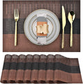 SLKQG Brown Placemats Set of 8 - Easy Clean Modern Durable Washable Vinyl Place Mats - Heat Resistant Placemats for Kitchen Table - PVC Table Mats for Dining Table (Brown Black, 8)