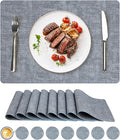Vinyl Placemats Set of 8, Faux Leather Waterproof and Heat Resistant Place Mats, Washable Anti-Slip Table Mats with Coaster, Wipeable Placemats for Indoor & Outdoor 17" x 12" (Light Blue, Set of 8)